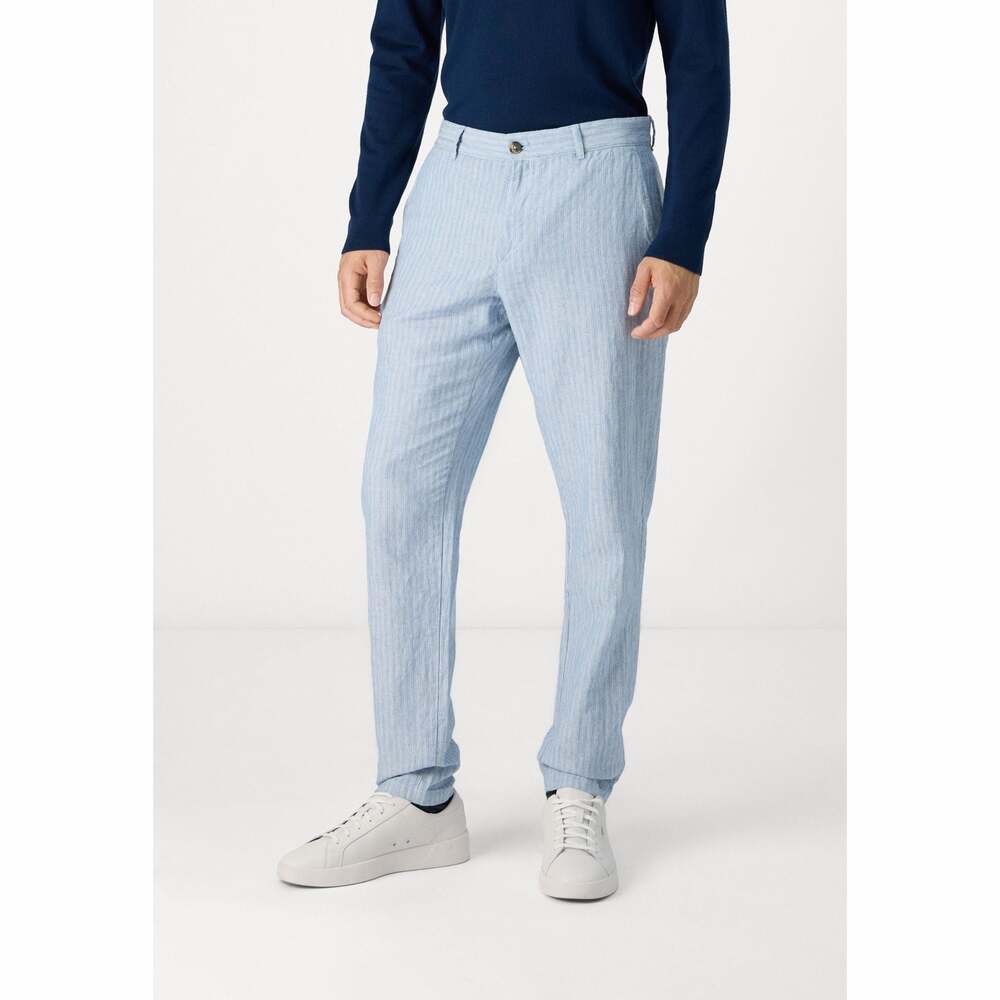 Ted Baker London Heyes Men's Blue Striped Linen-Cotton Blend Trousers
